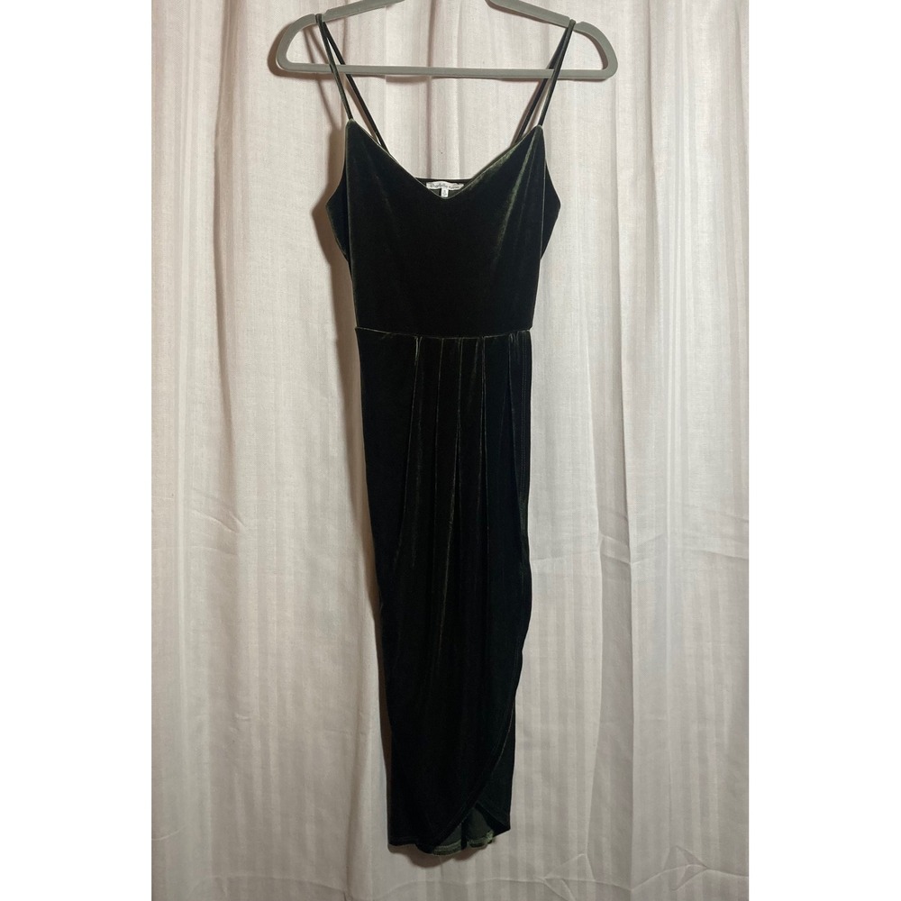 Charlotte Russe Womens Green Velvet Spaghetti Strap Tulip Wrap Midi Dress Small